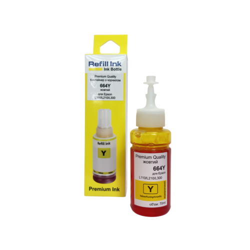 Контейнер з чорнилом Premium Quality для Epson L100/ L110/L120/L121/L130/L1300 /L132/L200/L210/L220/L222/L300/L3050/ L3060/L3070/L312/L350/ L355/L362/L364 /L365/L366/L382/L386/L455/L456/ L486 /L550/L555/L566 664 70мл Yellow C13T66444A