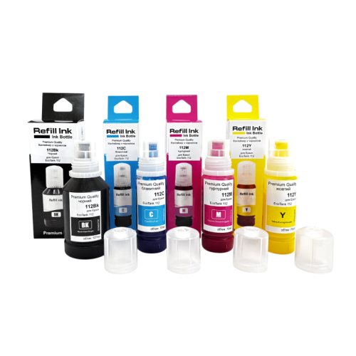 Набір контейнерів з чорнилом Premium Quality для Epson L11160/L15150/L15160/ L15180/L6490/L6550/L6570/L6580/ M15140/ M15180 EcoTank 112 (B 127ml C/M/Y 70ml ) - Pigment (аналог SET112E)